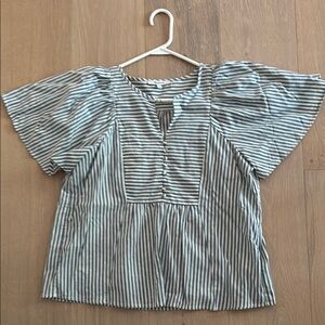 Madewell Blue and White Flutter Sleeve Blouse